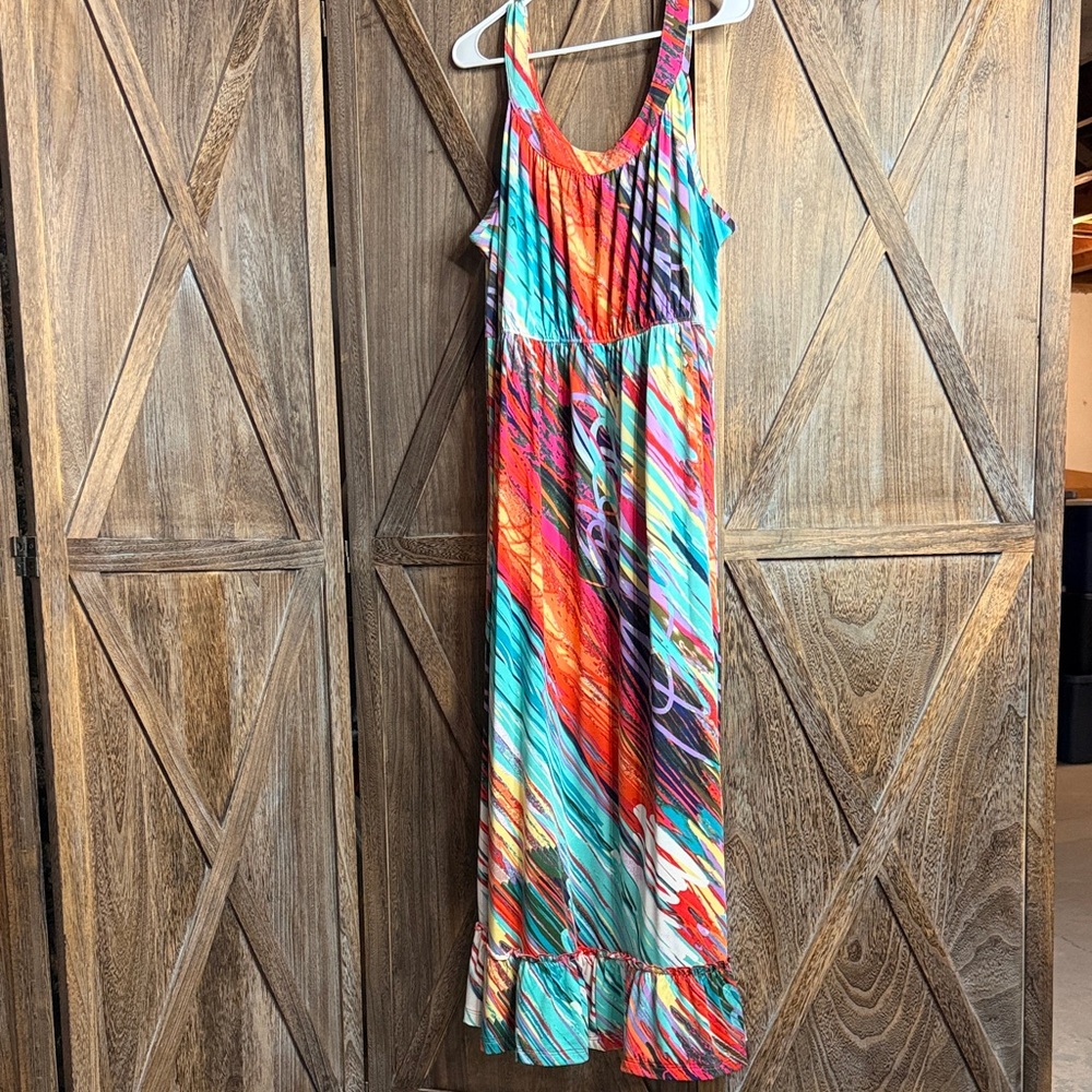 Fashion Bug plus size Multicolor Sleeveless Maxi Dress - Vibrant Abstract Print